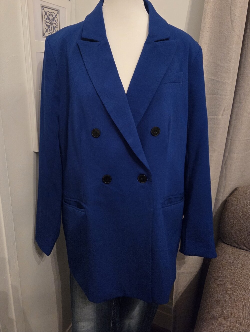 Rachel Zoe Double-Breasted Cobalt Blue Long Line Blazer